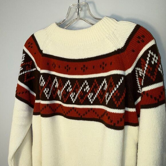 Vintage 70’s JCPenney Nordic Fair Isle Buttercream Men’s Ski Sweater Acrylic Siz - Picture 3 of 12